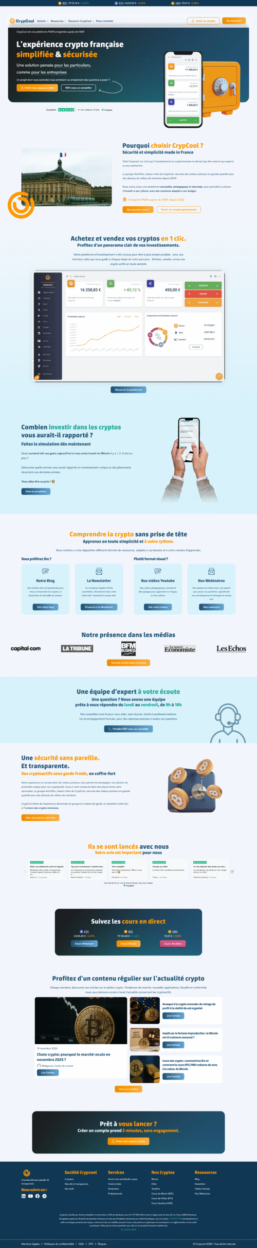 Capture d'écran du site de CrypCool, réalisé par Guillaume, Webdesigner et intégrateur Wordpress